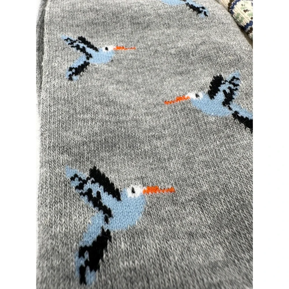 UNSIMPLY STITCHED 2-Pairs Socks Grey Blue Bird‎ & Khaki Paisley NEW